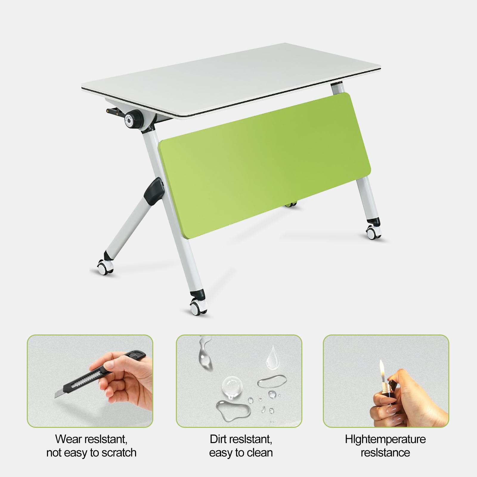 Tavolo pieghevole multiuso con ruote, per sala conferenze e allenamento, facile da montare, ideale per ufficio, aula e sala riunioni, 120 x 60 x 5 cm