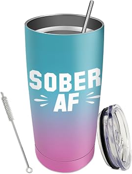 Personalized Tumbler Sober AF Tumbler 20 oz Tumbler with Lid and Straw Insulated Tumbler Stainless Steel Tumblers, white4