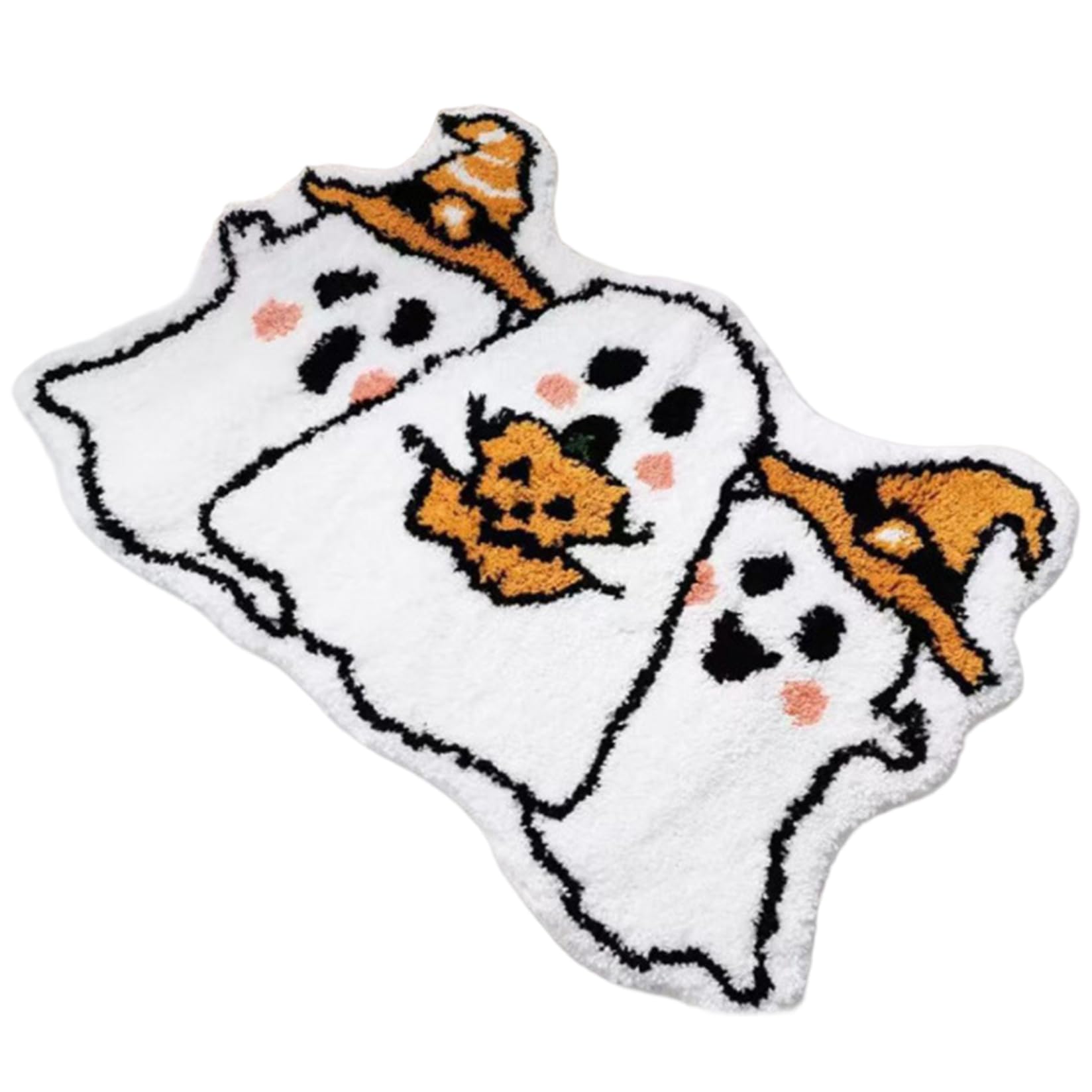 NASSMOSSE Halloween Bath Mat, 15.8x23.6 Non-slip Cute Ghost Rug, Soft Imitation Cashmere Halloween Rug for Kitchen, Bathroom, Living Room