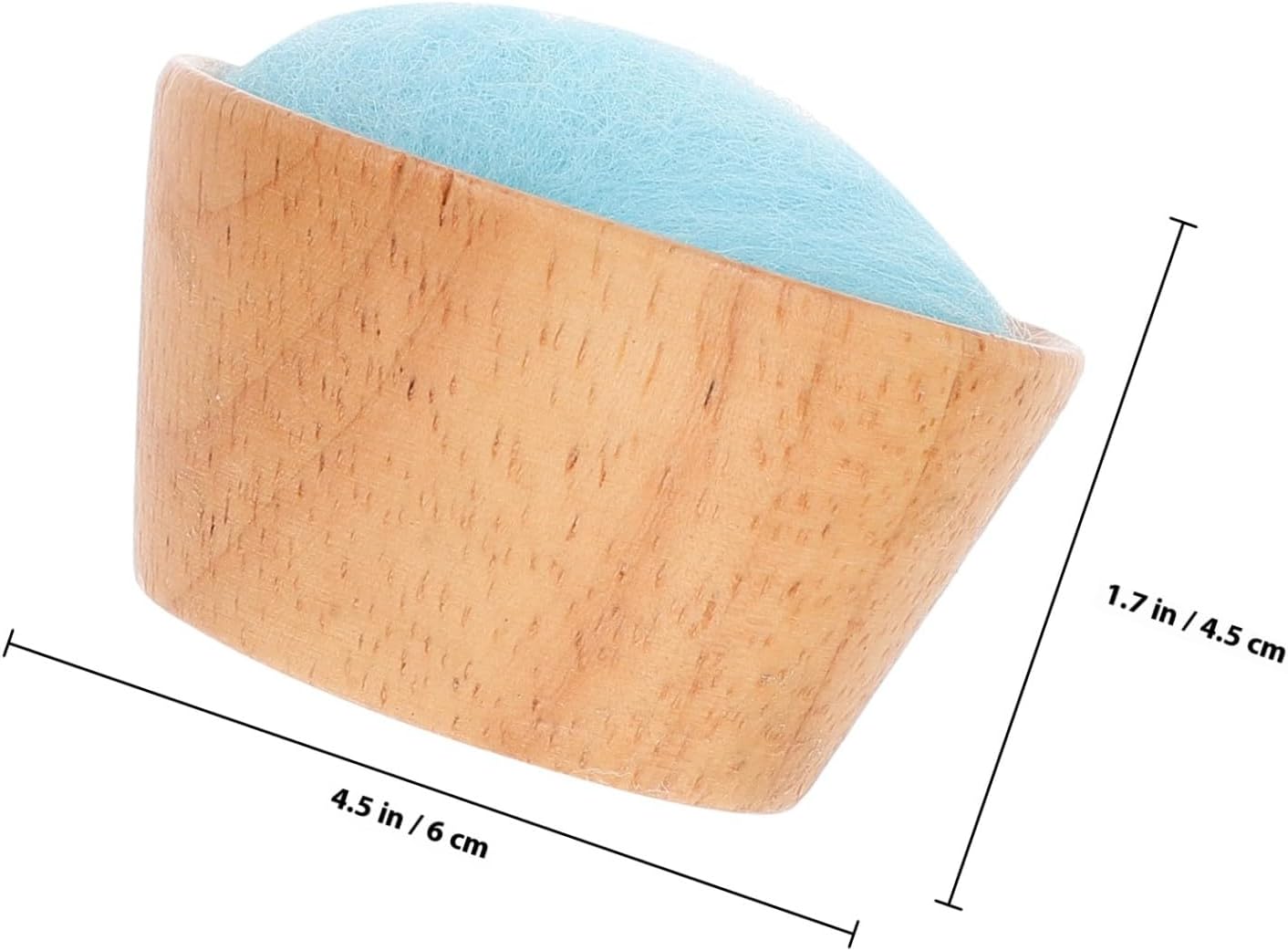 FRCOLOR Half-Round Wool Needle Pin Cushion with Wooden Base, Blue Sewing Pincushion for Embroidery and Needle Storage, Practical Handmade Pin Holder for Sewing Crafts