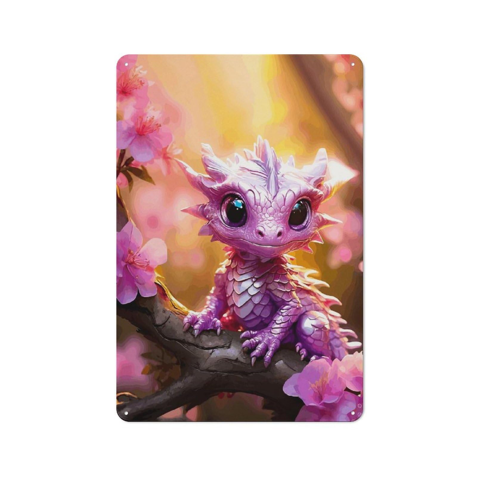 Junmoney Dragons Cherry Bloom Vintage Decorative Tin Plaque 30X20cm, Room Wall Plaque For Hallway, Home Bar, Garage Or Study