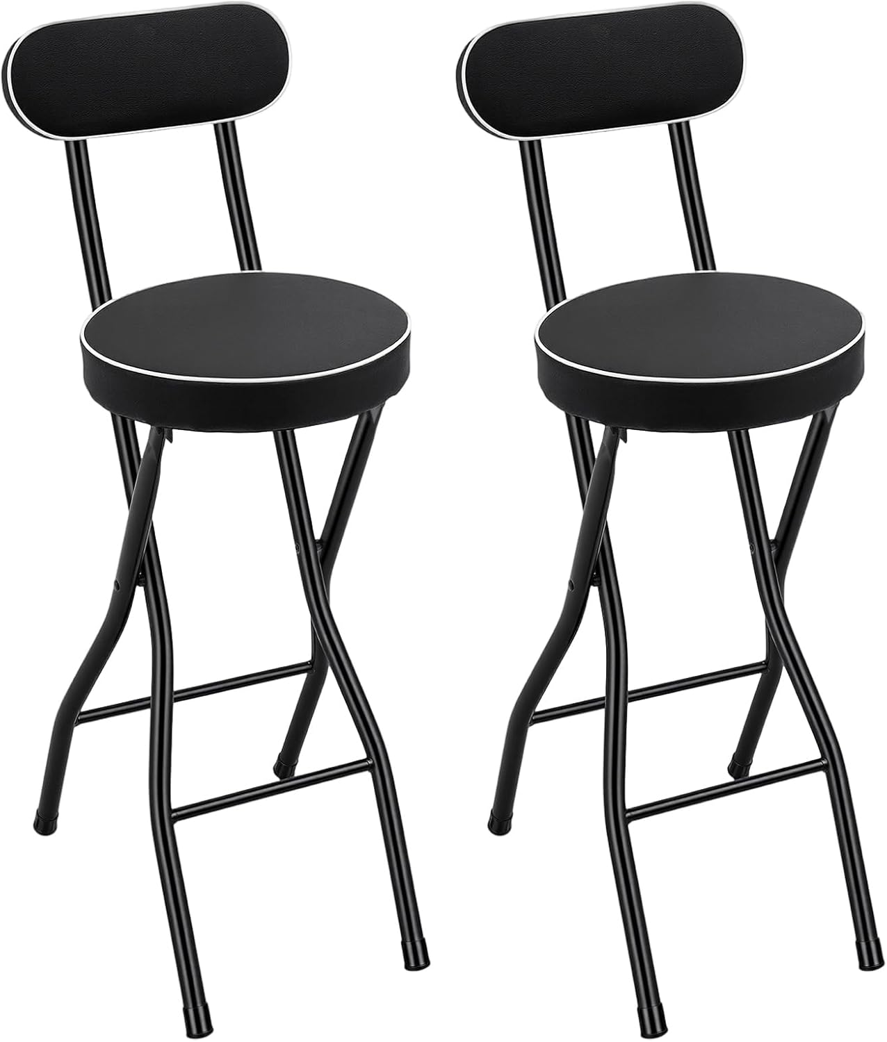 2PCS Folding Bar Stool with Back, 25.6 Inch Tall Foldable Stool Chair Portable Black Bar Height Folding Chairs with 275.58lbs Capacity for Kitchen Island Shop Cafe Dining Room (Black)