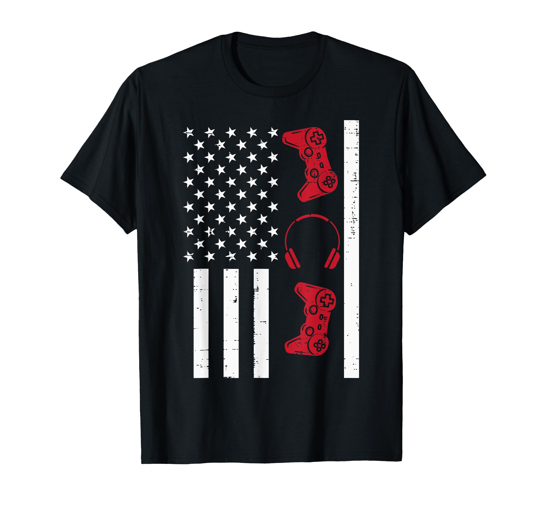 US Flag Gamer Controller 4th Of July Patriot Boys Kids Men T-Shirt