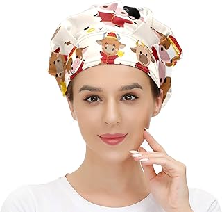Cappello da donna per capelli lunghi con fascia elastica regolabile da lavoro per uomo Lavoro testa sciarpa 3D stampati cappelli Capodanno saluto bue zodiaco