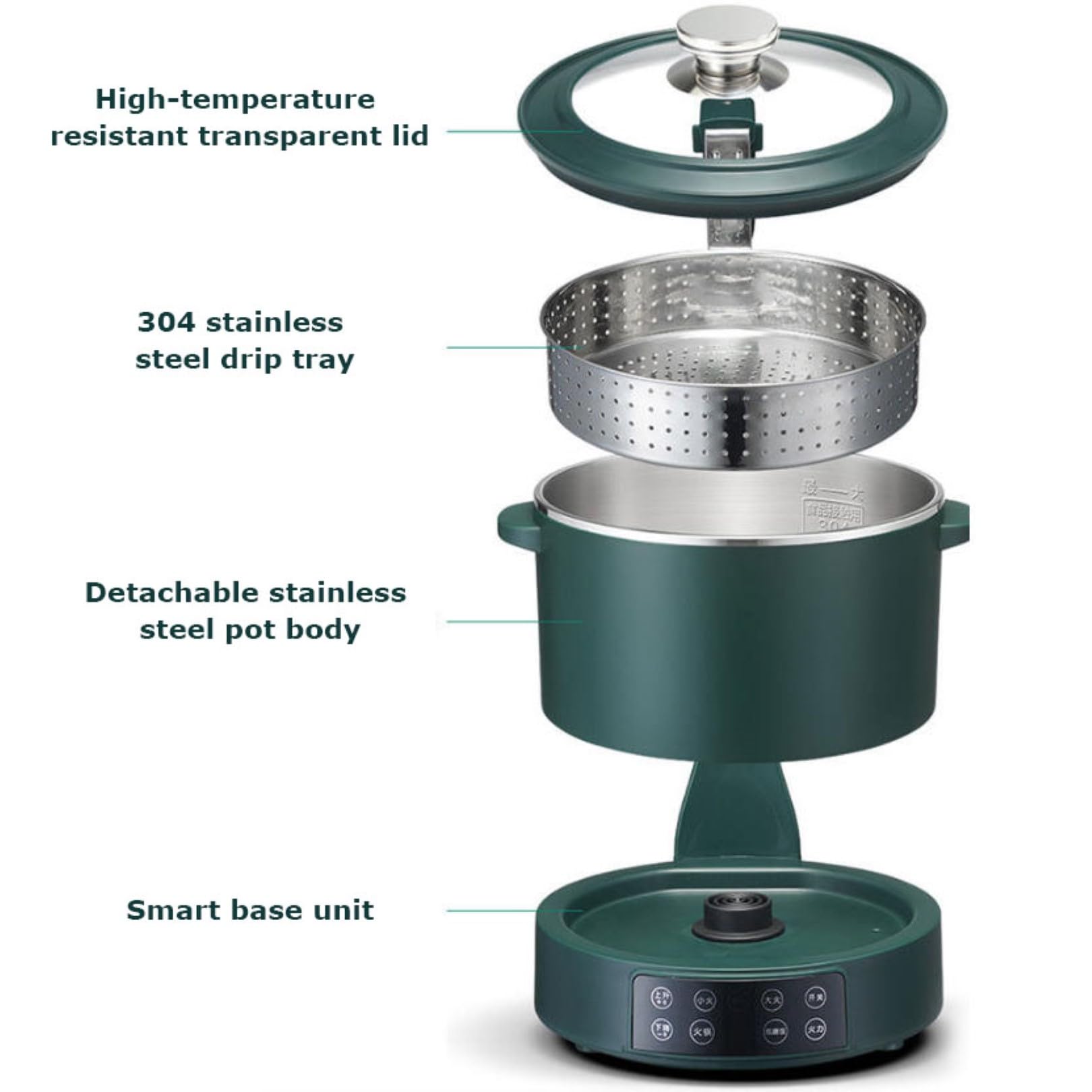 Générique Cuiseur à Riz 3L Multifonctionnel à 3 Vitesses réglables, Design à Corps divisé avec Panier Vapeur en Acier Inoxydable pour la Cuisine Domestique et Les fondues (Vert)