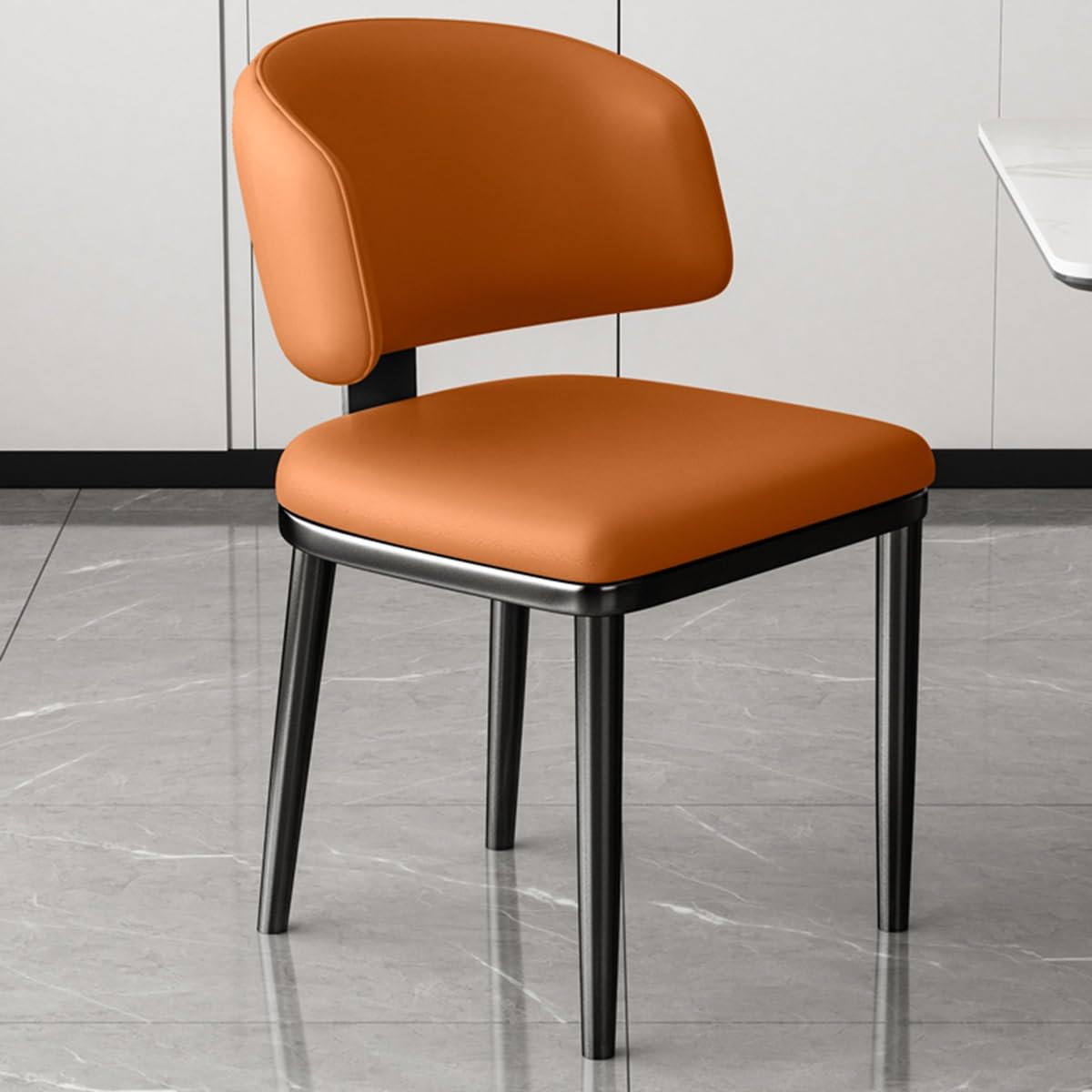 GIZNXBA Brown Dining Chairs Mid Century Modern Kitchen Dining Room Chairs Leather Upholstered Dinner Chairs Comfortable Padded Accent Chair With Metal Legs, Reception Chairs For Office(/Orange)