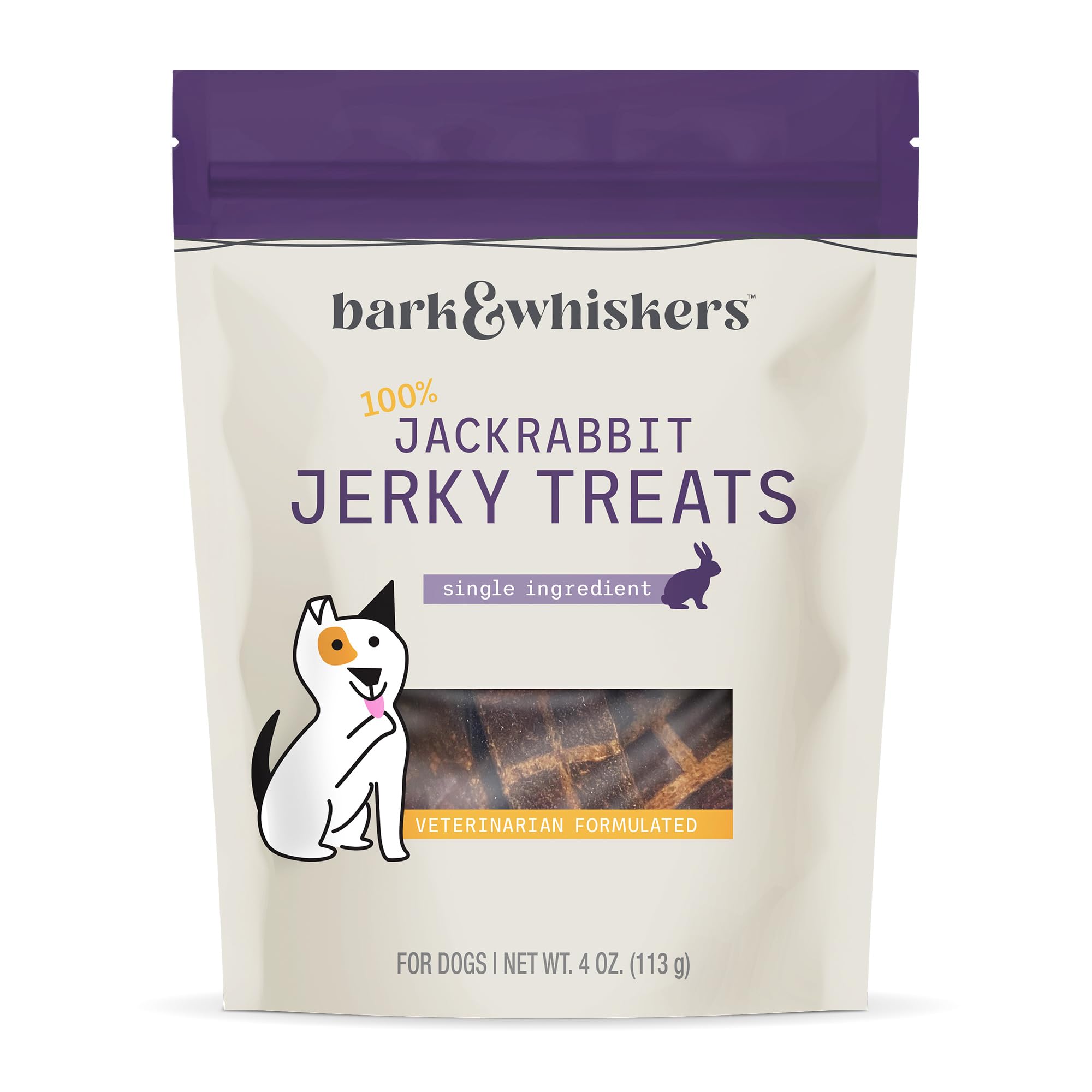 Jackrabbit Jerky for Dogs, 4 oz. (113g), Made with Wild Jackrabbit, non GMO, Gluten Free, Soy Free