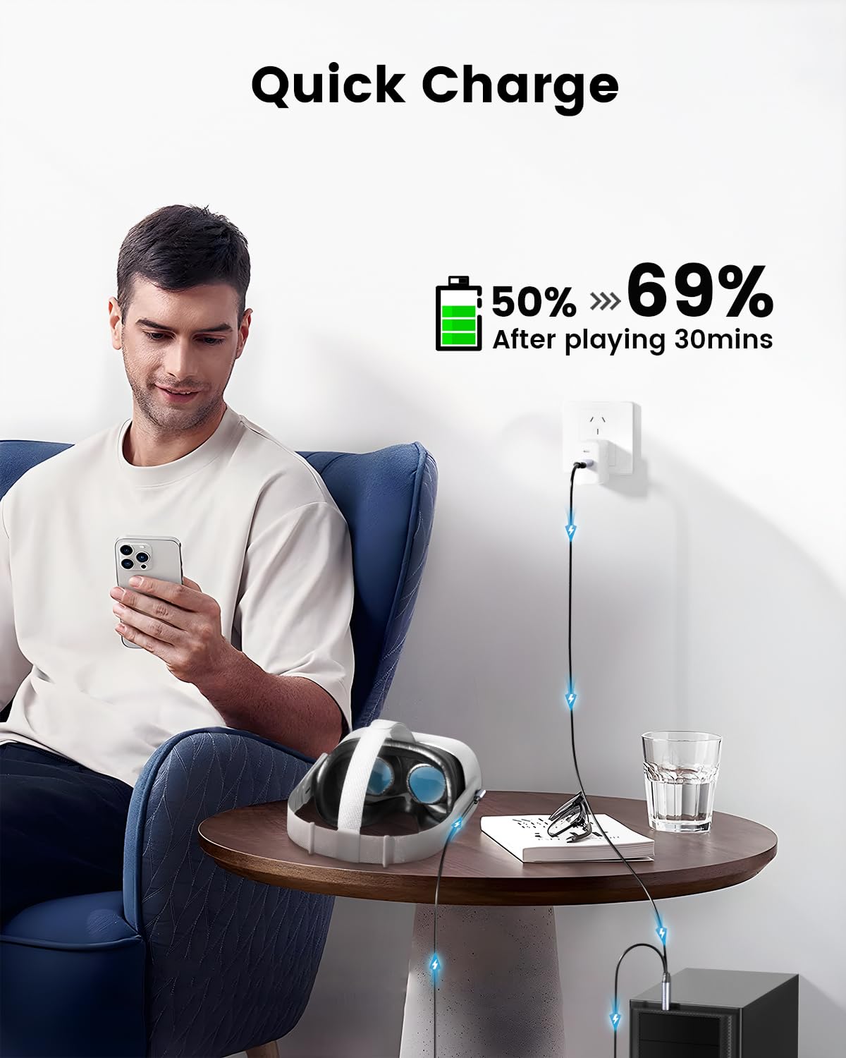 FOINNEX Kabel Link 6 m, kompatybilny z zestawem słuchawkowym Oculus/Meta Quest 2 VR, kabel VR z ładowaniem USB C 60 W, oddzielny kabel wystarczającej ilości zasilania, kabel USB 3.0 na USB C do VR/PC