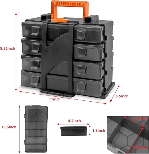 Miniatura 6 de ZKH Caja organizadora de piezas pequeñas, organizador de caja de aparejos transparente con compartimentos de 4 x 12 pulgadas, divisores extraíbles,