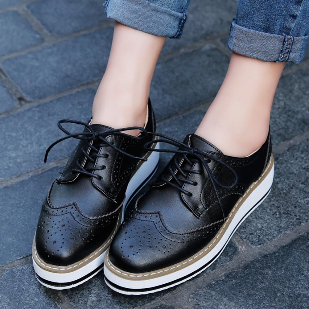 DADAWEN Women's Platform Lace-Up Wingtips Square Toe Oxfords Shoe