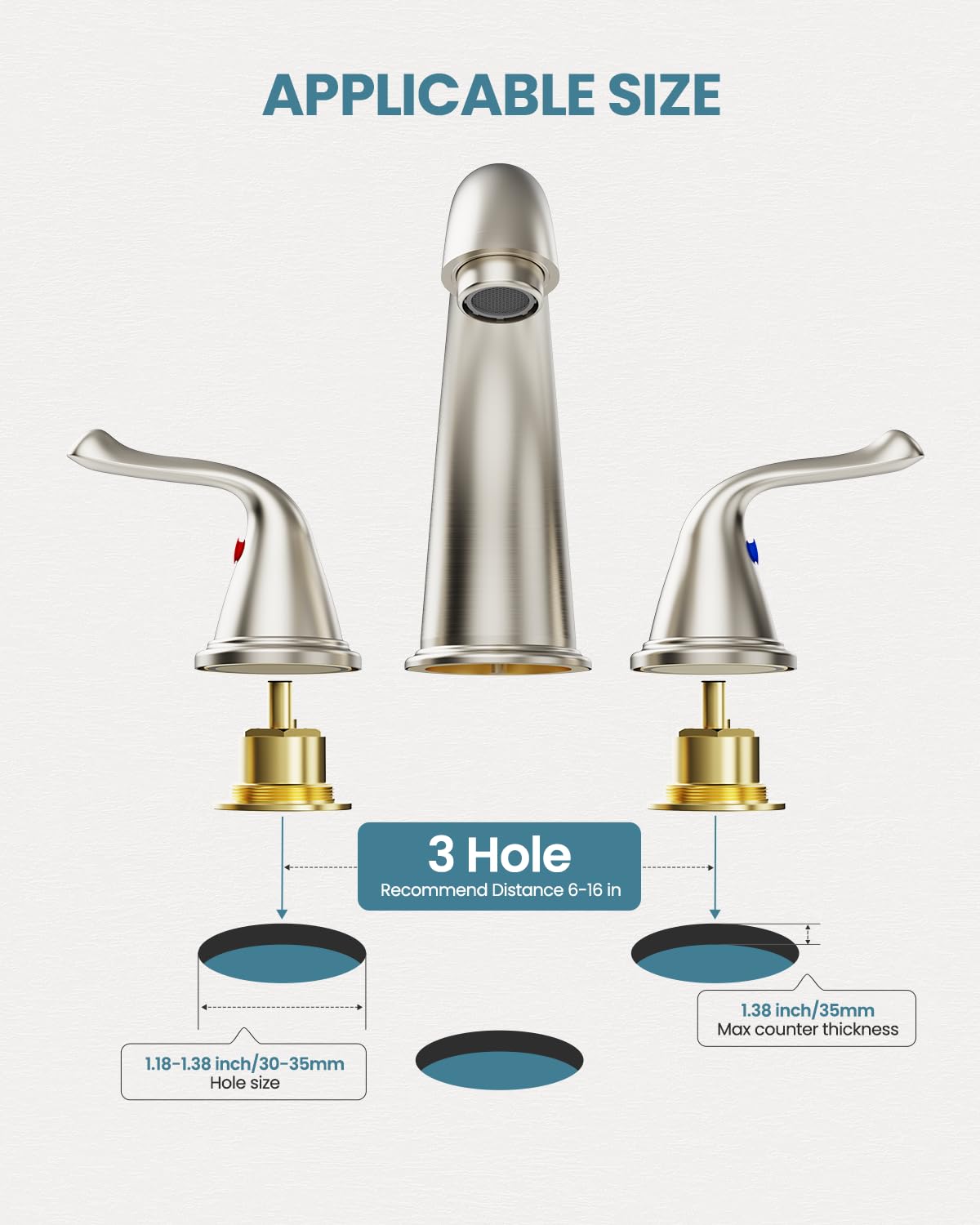 Bathroom Faucets, Brushed Nickel Faucet for Bathroom Sink - 2 Handle Basin Faucet 3 Hole 8 Inch Widerspread Bathroom Faucet with Pop Up Drain Assembly, Water Supply Lines Faucets for RV Bath Vanity