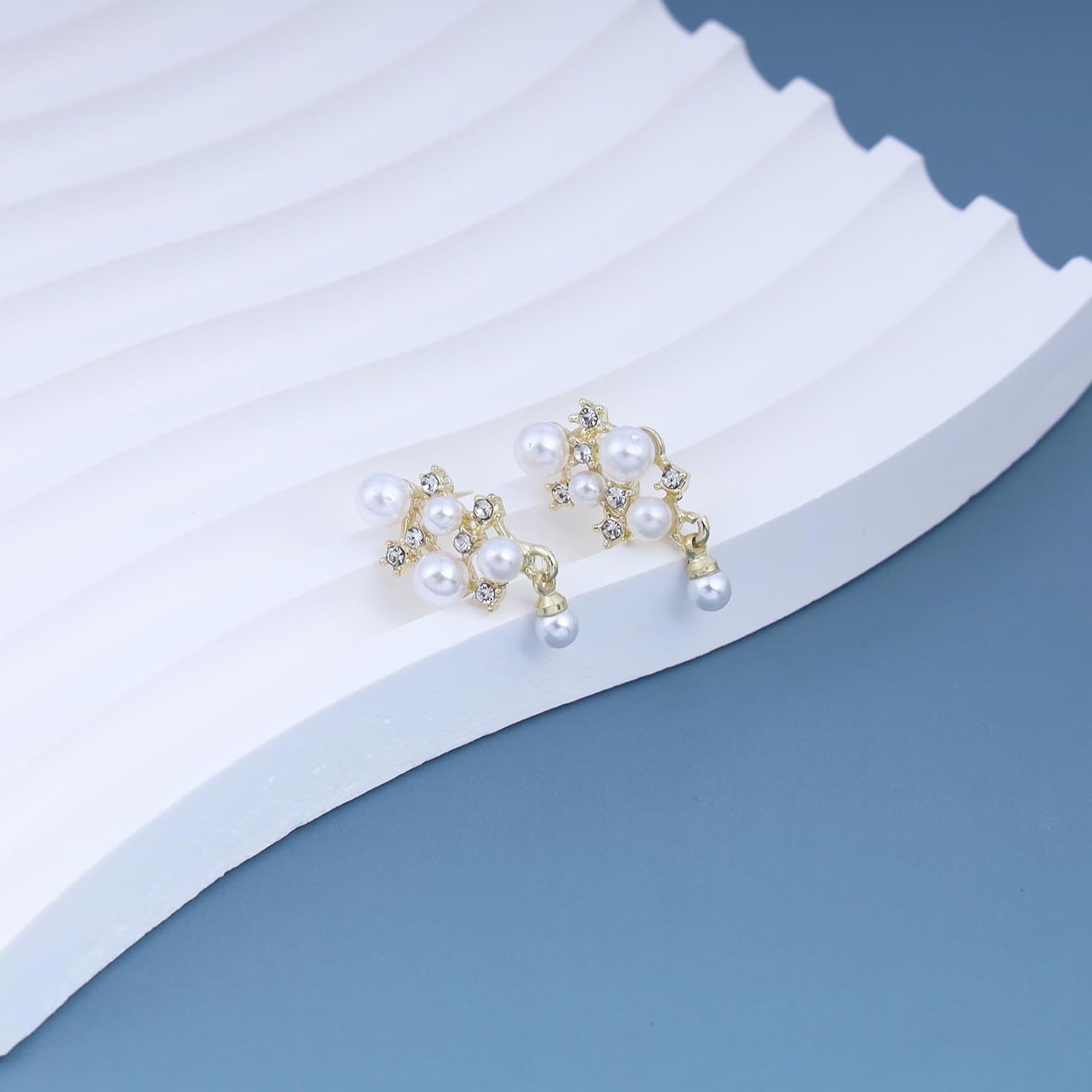 Boho Pearl Crystal Earrings Cluster Crystal Stud Earring Gold Tiny Pearl Earrings Cz Bead Dangle Earrings Jewelry for Women - Image 4