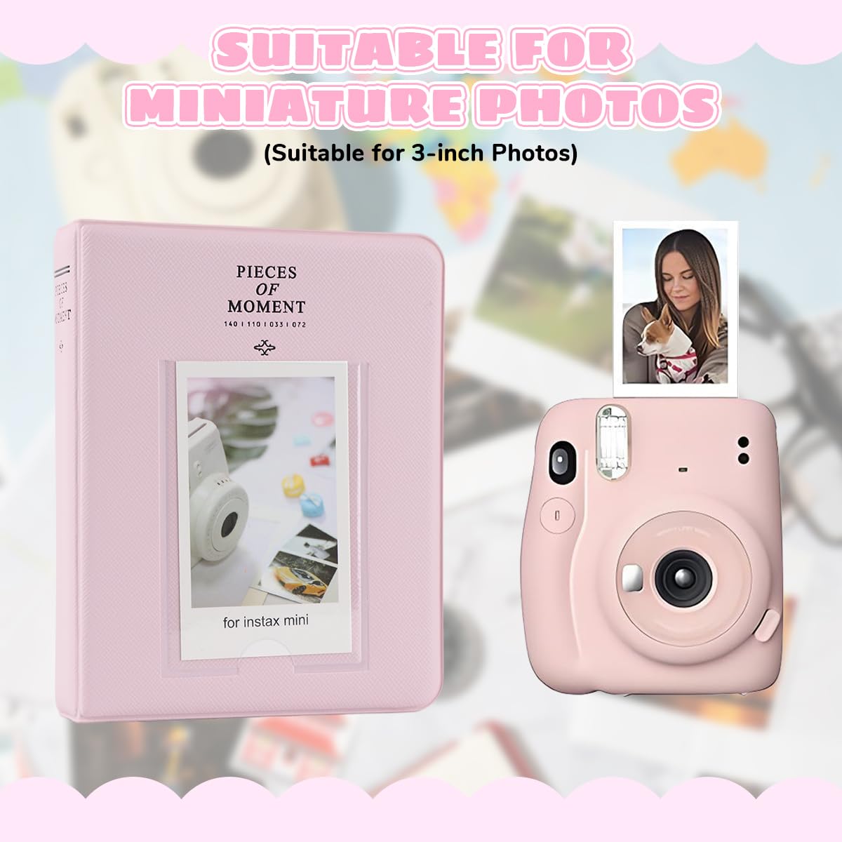 ZIBUYU® Small Photo Album for Fujifilm Instant Mini 12 11 9, 64 Pockets, Photo Album Book, Suitable for Instant Camera Film, Light Pink 3