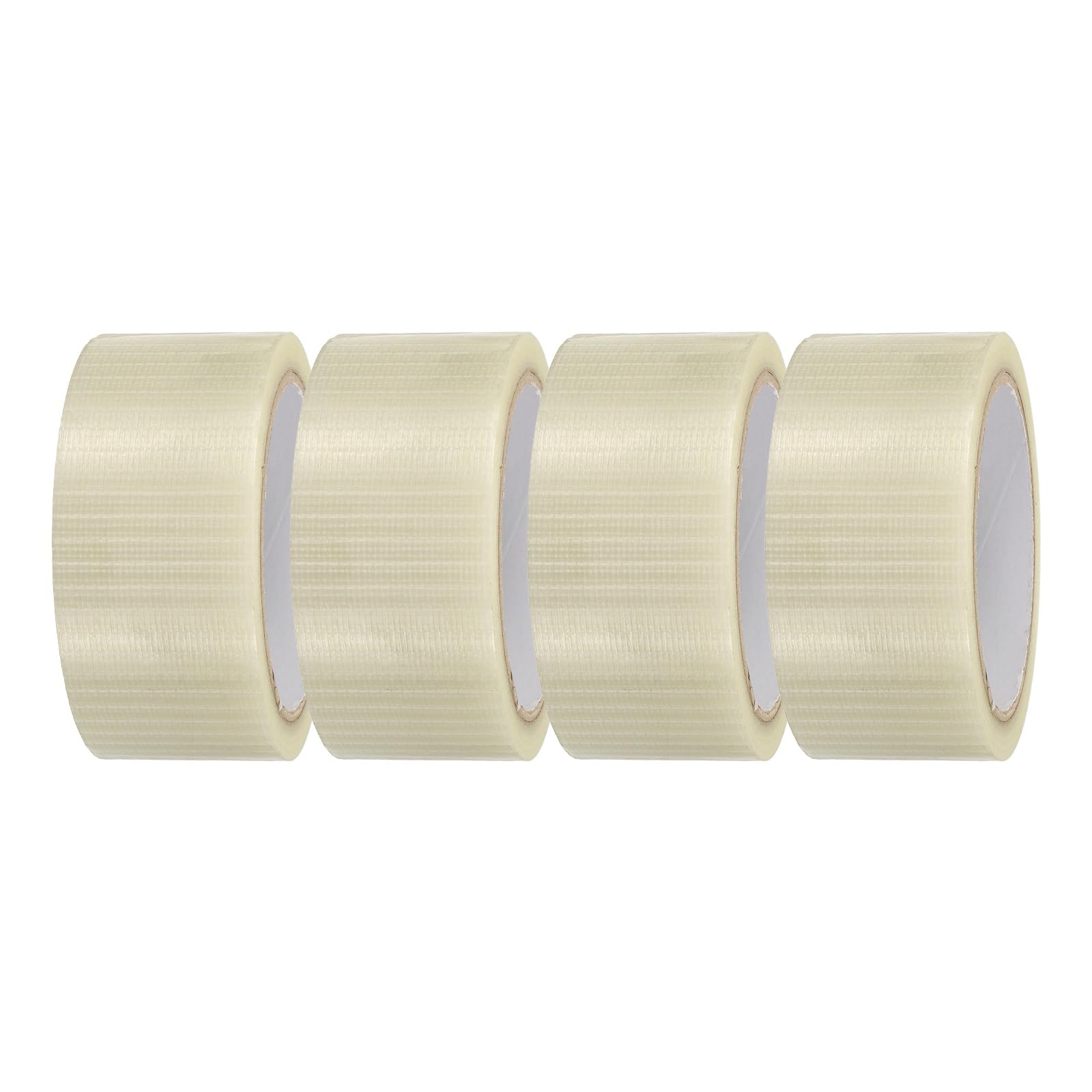 sourcing map 4 Rolls Filament Strapping Tape, 45 mm x 20 m x 0.15 mm Heavy Duty Fiberglass Mesh Reinforced Packaging Clear Waterproof Adhesive Tape for Packaging, Moving, Home Use