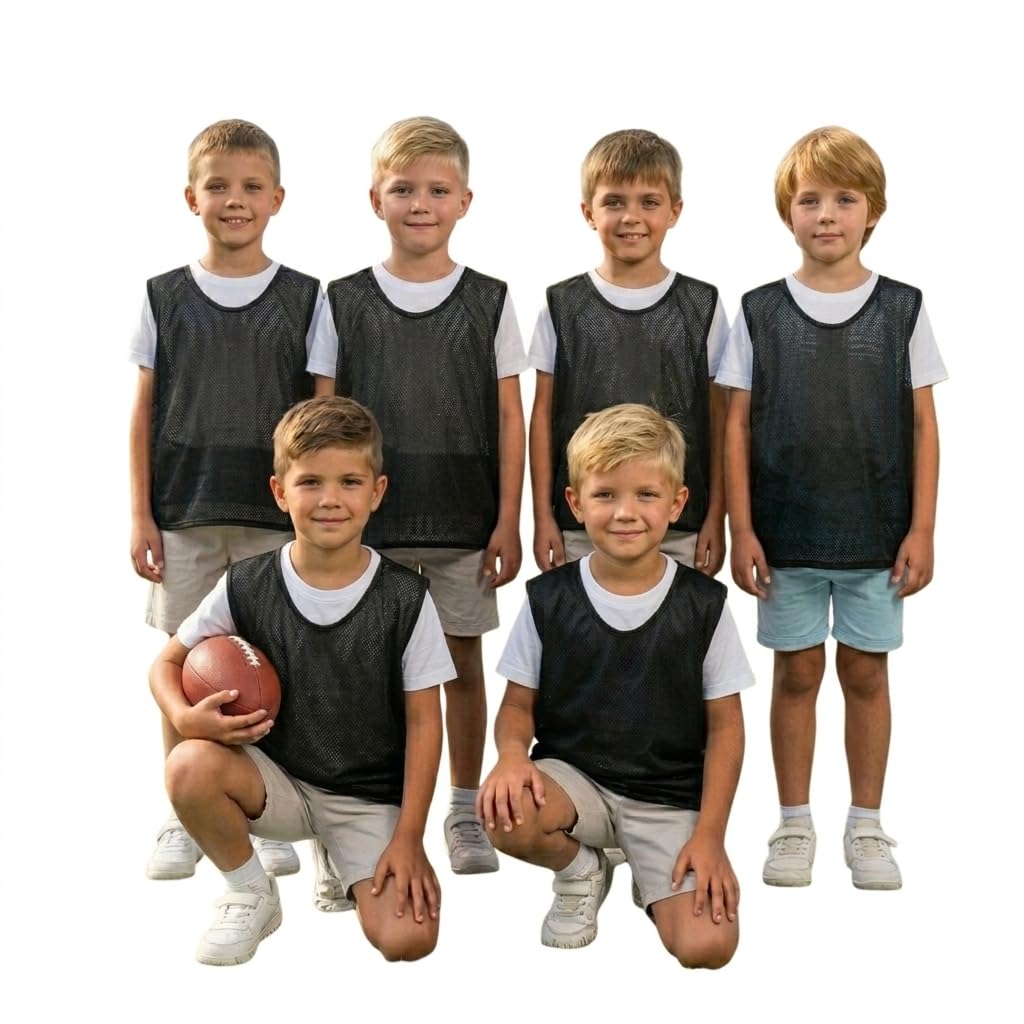 A2Z 4 Kids 6 Pack Training Bibs Sports Vests Team Practice Mesh Set UK Yellow