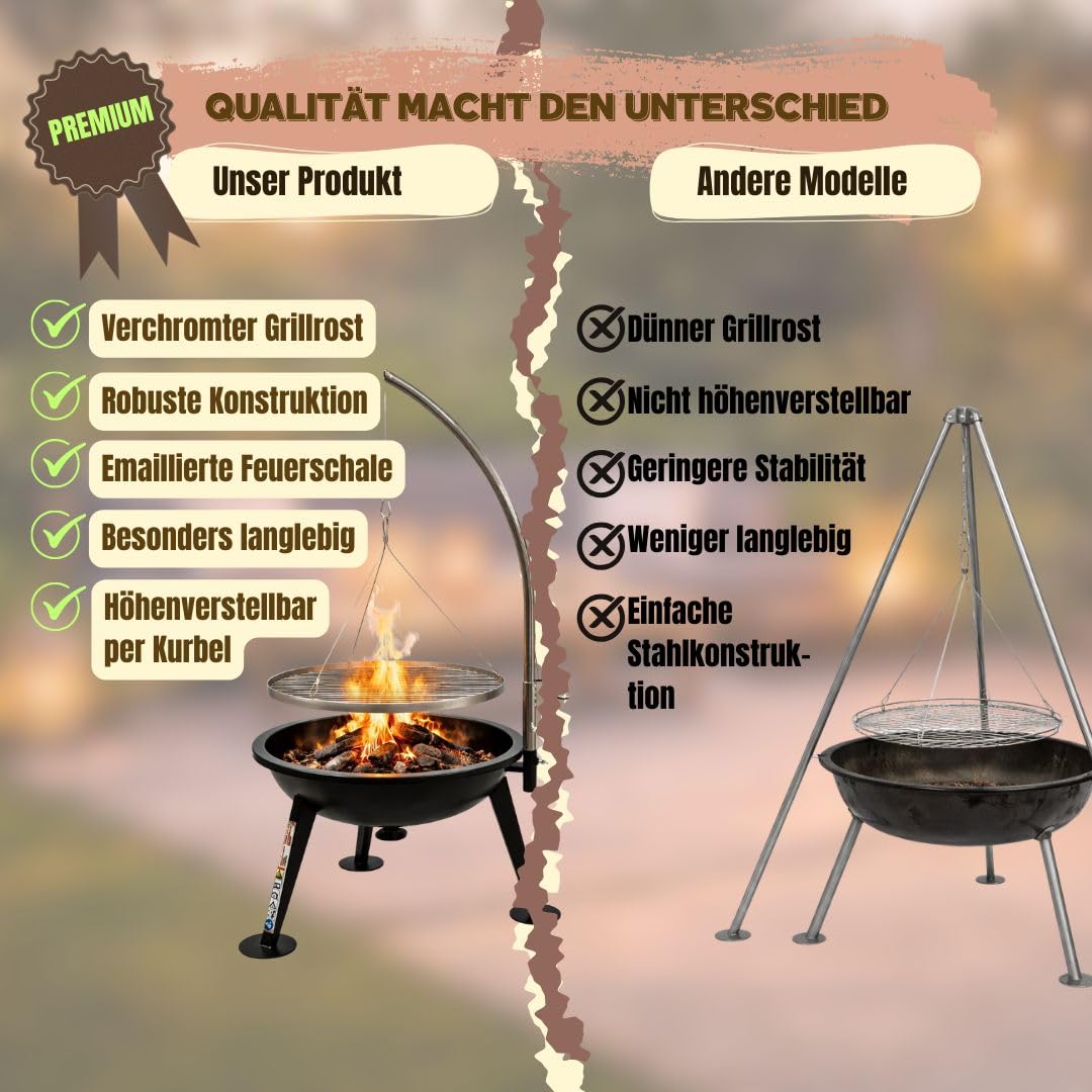 ACTIVA Schwenkgrill Merlin I Feuerschale mit Grillrost inkl. wetterfester Abdeckhaube I Robuster Holzkohle Schwenkgrill für Garten & Outdoor