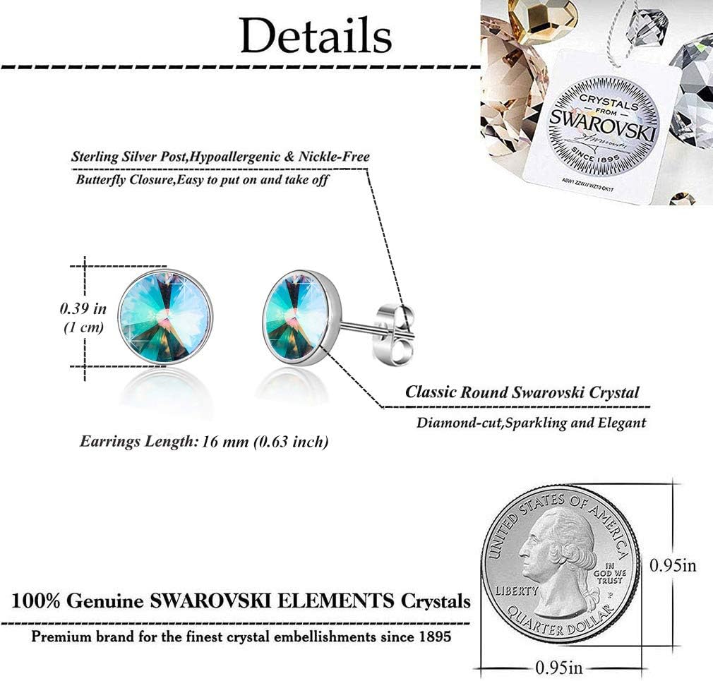 Round Austrian Crystal Stud Earrings for Women Fashion 925 Sterling Silver Hypoallergenic Jewelry - Image 4