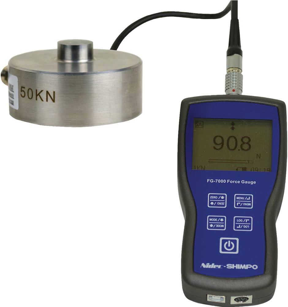 Nidec-Shimpo FG-7000L-R-50 Digital Force Gauge, Data-Logging, Remote Ring Type Load Cell, 11 klb., 50 kN Capacity