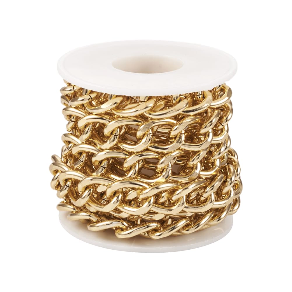Boutgiem 2M Aluminium Curb Chains Unwelded Twisted Chains Golden Chunky Chain Link 17x13x3mm for DIY Jewellery Making