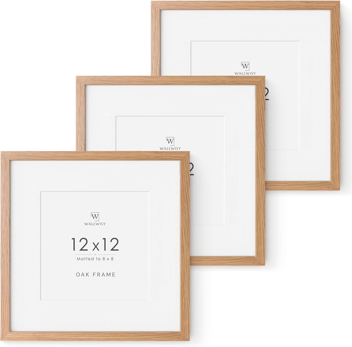 12x12 Wood Frame, Natural Oak 12x12 Picture Frames with Mat to 8x8(Openning Size is 7.6x7.6), Set of 3