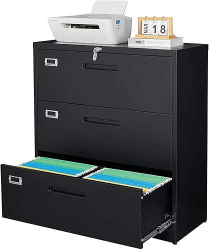 Miniatura 50 de Archivador lateral de 4 cajones con cerradura, archivadores de metal para oficina en casa, caninetes de archivos de bloqueo ancho, cabina de Negro