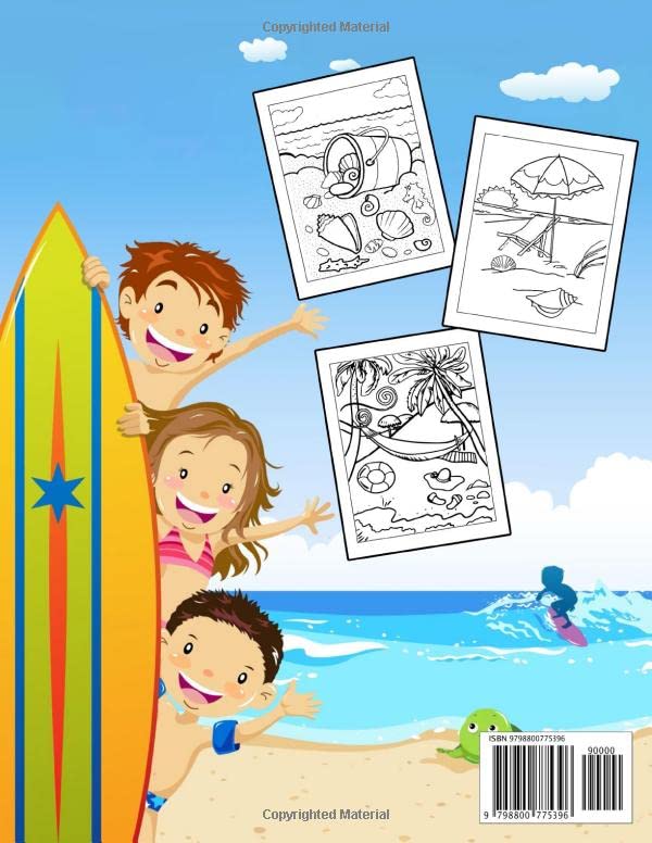 Beach Coloring Book for Kids Ages 4-8: Adorable, Big Fun And Easy Coloring Pages of Beach Scenes, Happy Summer Time Vacation Coloring Activity Book ... For toddlers & Preschoolers Boys and Girls image 3