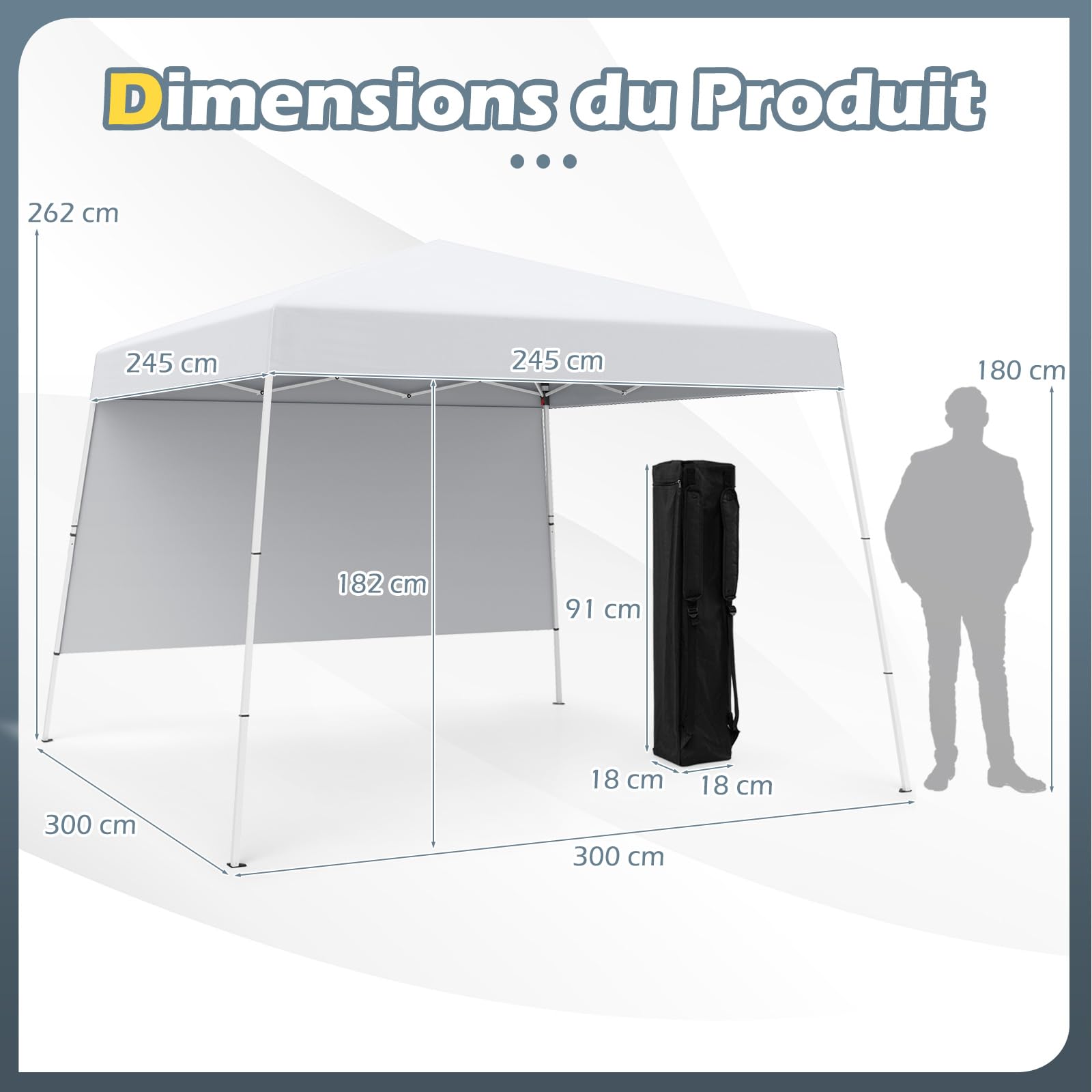 COSTWAY Tonnelle de Jardin 3 x 3 M avec Panneau Latéral, Tente Réception Pliant avec Sac à Dos Portable 4 Piquets Protection Solaire Montage Facile, pour Fête Camping Pique-Nique (Blanc)