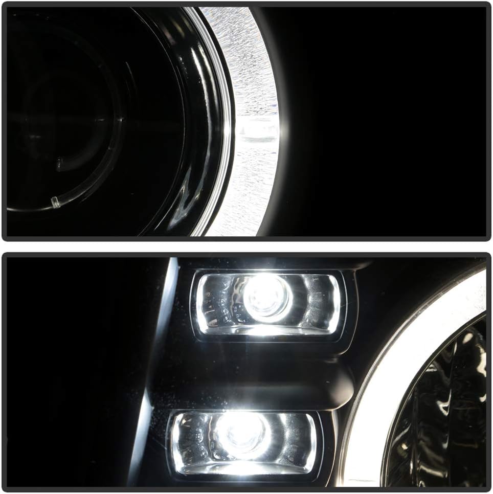 AKKON - For Chevy Colorado GMC Canyon Pickup Black Bezel Dual LED Ring Design Projector Headlights Lamps Pair