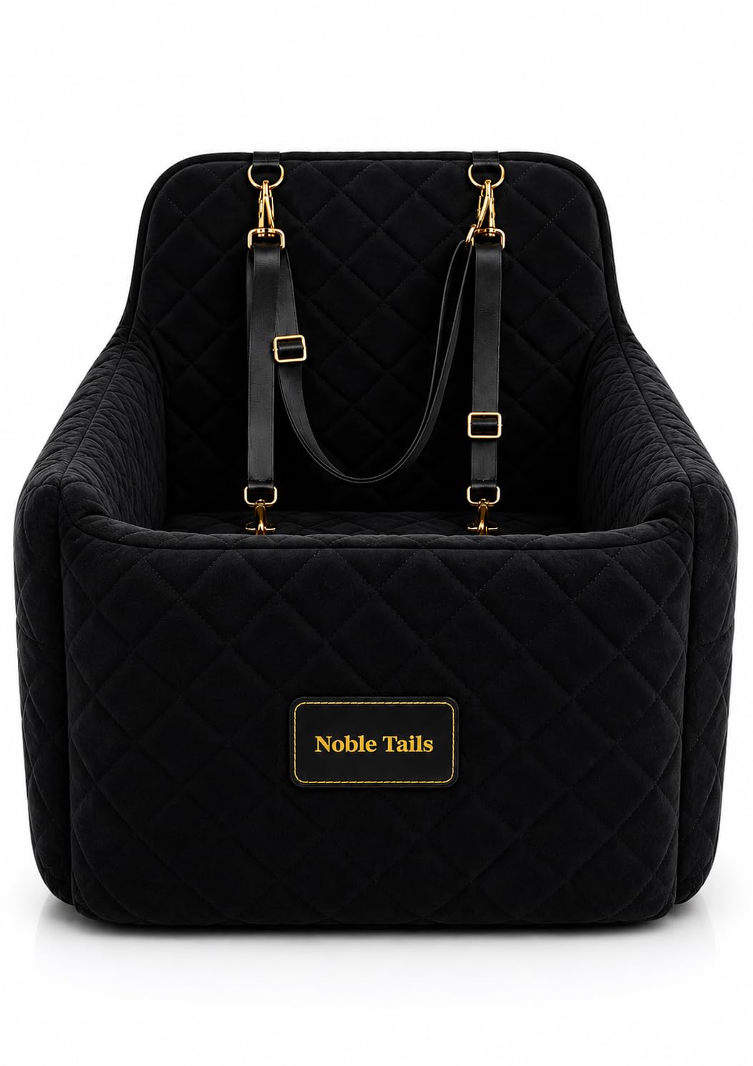 Noble Tails Dog Car Booster Seat for Small & Medium Dogs - Waterproof Pet Car Seat with Safety Strap, Washable Cushion, Front & Back Seat Compatible, Black