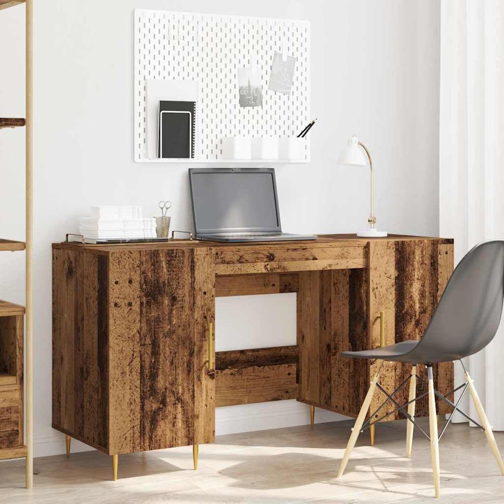 Scrivania con mensola, effetto legno antico, 140 x 50 x 75 cm, materiale in legno, moderno tavolo da ufficio con spazio per casa e ufficio