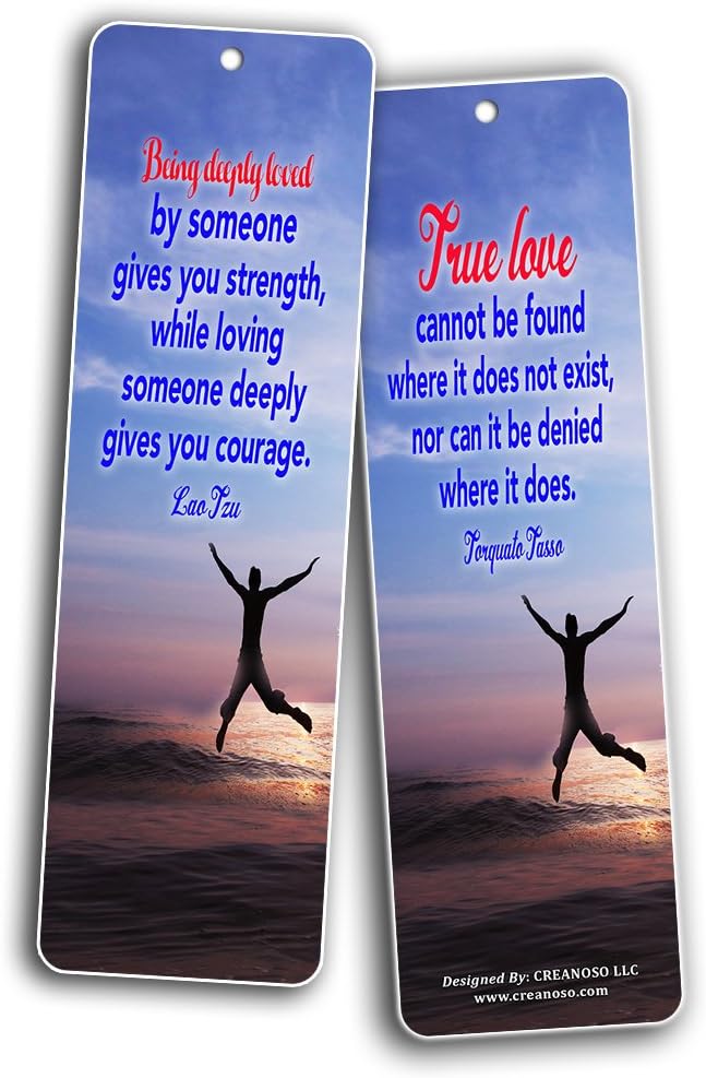 Creanoso Love Quotes Bookmarks (60-Pack) - Daily Inspirational Sayings Cards - Best Guitar Gifts Stocking Stuffers for Him, Her, Boyfriend, Girlfriend, Couple, Men or Women