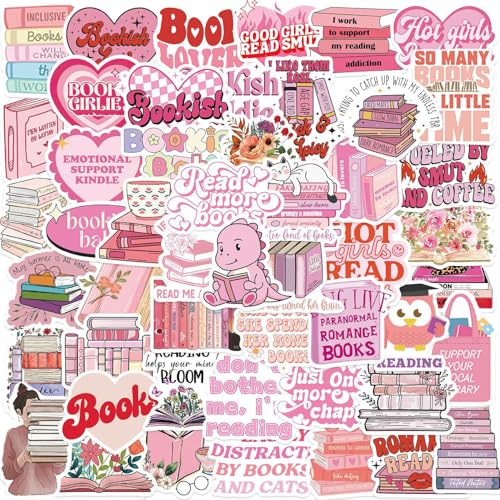 50 pegatinas Bookish para libros de color rosa, juego de pegatinas para amantes del libro, pegatinas estéticas, resistentes al agua, accesorios de lectura, pegatinas para monopatín, botella de agua,