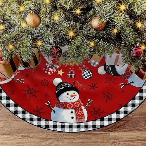 AXULUXAL 36 Inch Christmas Tree Skirt, Winter Snowman Joy Snowflake Trees Mat for Merry Christmas Halloween Indoor Home Holiday Party Decorations