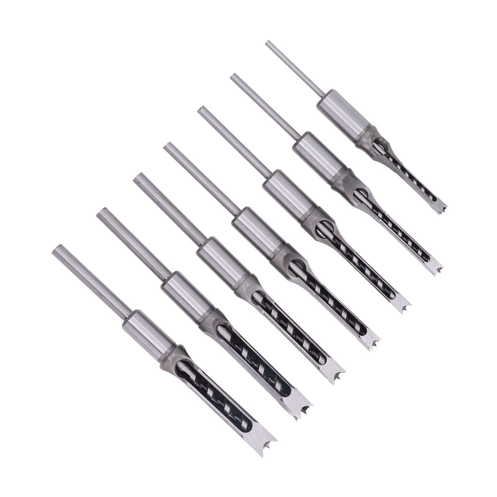 Juego de 7 brocas cuadradas para carpintería, broca de cincel para mortajar en HSS para taladrar agujeros cuadrados, incluye tamaños de 1/4" a 5/8" con caja de almacenamiento para