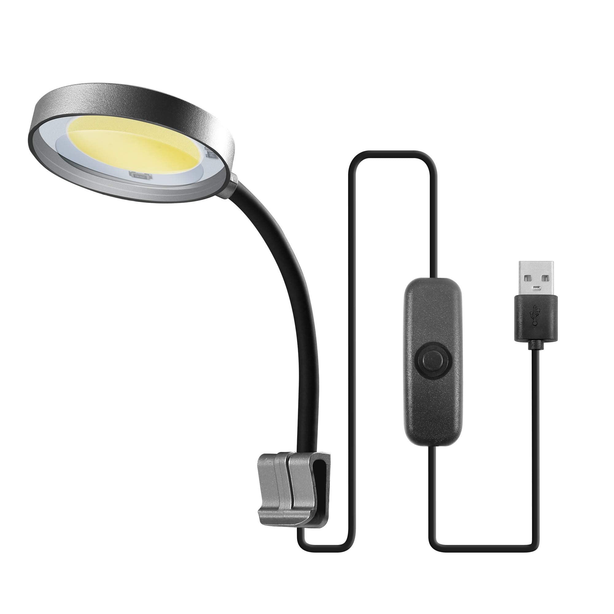 Tigerlily Enterprises 2.5W Nano Aquarium LED Clip-on Light, Blue & White Crystal USB LED Fish Tank Lamp With 360° Flexible Head, Wired Controller, for Small Freshwater, Planted & Saltwater Aquariums.