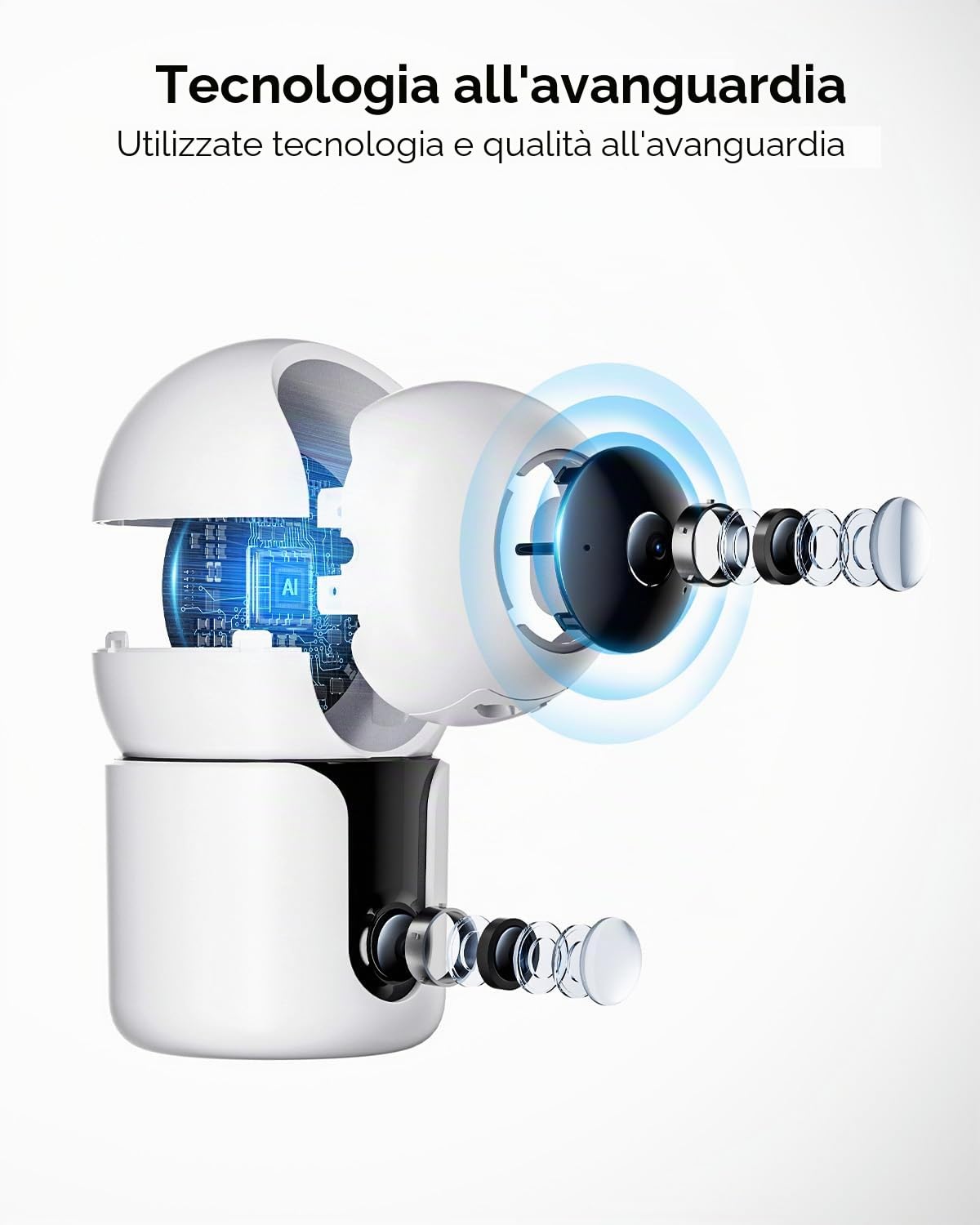 CZEview Telecamera di sorveglianza a doppia lente 2K, per interni, animali e cani | Doppia fotocamera, monitoraggio del movimento, comunicazione bidirezionale, PTZ a 360°, modalità privacy