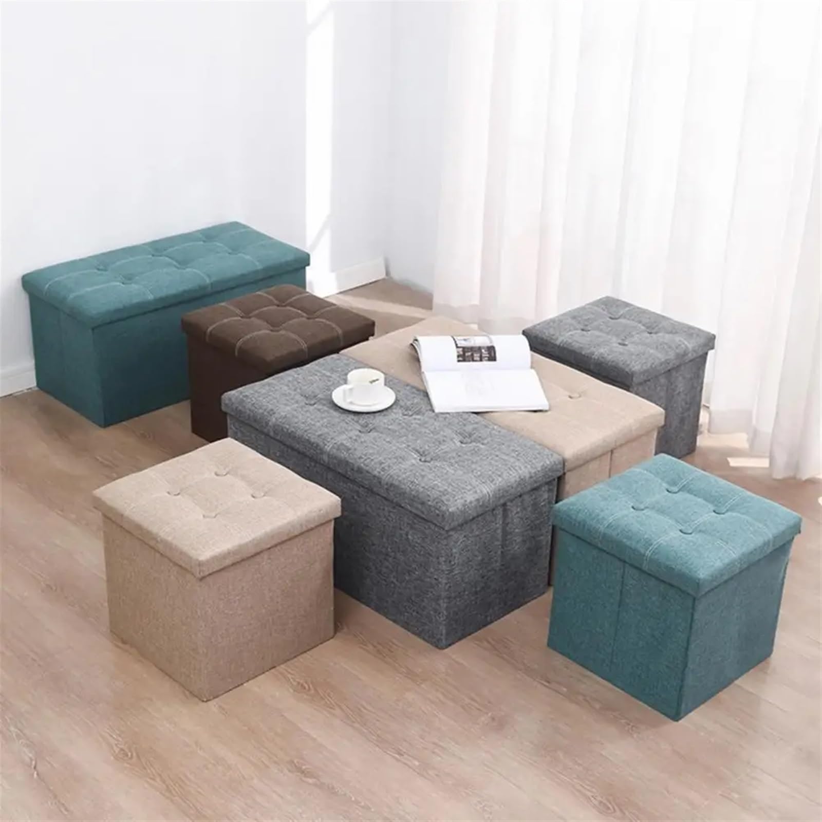 Taburete de Almacenamiento Plegable de Gran Capacidad for Dormitorio, Taburete reposapiés con Asiento Acolchado, organización de artículos Diversos for Sala de Estar(Coffee)