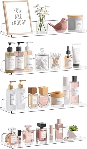 Miniatura 23 de Lifewit Estantes flotantes para pared, paquete de 4 estantes acrílicos blancos de 15 pulgadas, decoración de habitación para estantería/exhibición