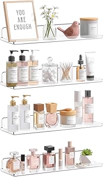 Lifewit Floating Shelves for Bathroom, 14" Clear Wall Organizer for Makeup, Perfume, Figures, Photo, Decor Shelf for Nursery, Living Room, Bedroom, Kitchen, Over Toilet Storage Rack