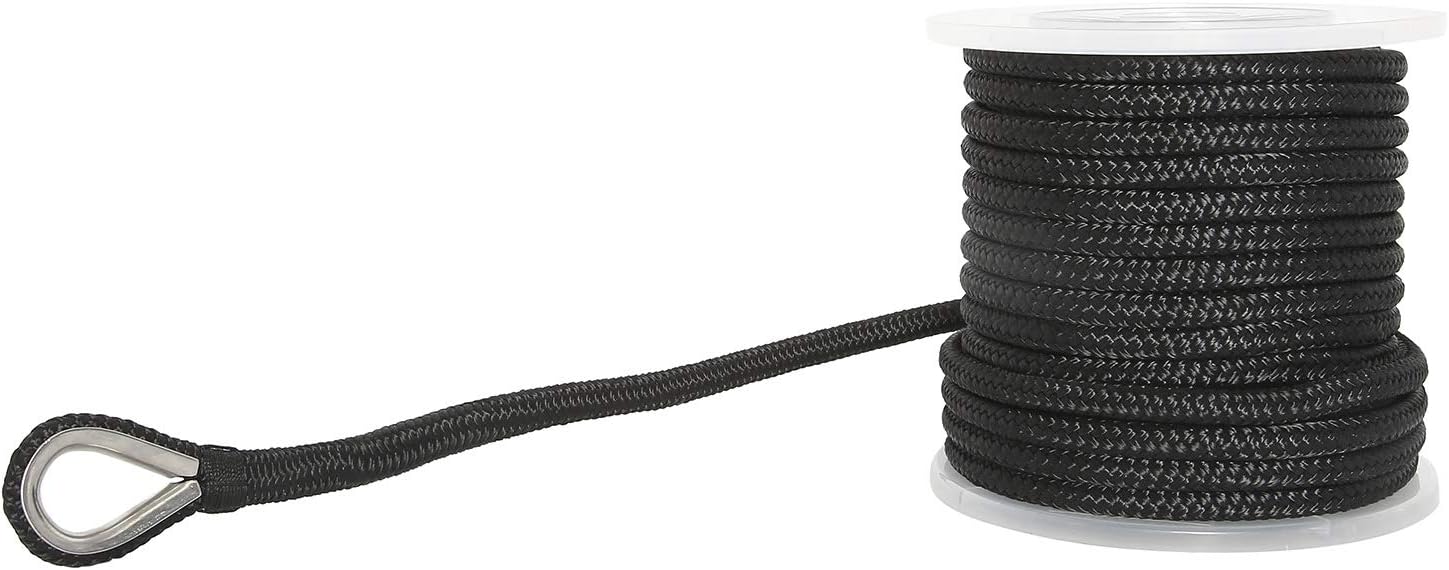 NovelBee 1/2 Inch X 150 Feet Double Braid Nylon Anchor Line with Stainless Steel Thimble and Plastic Chuck - Image 3