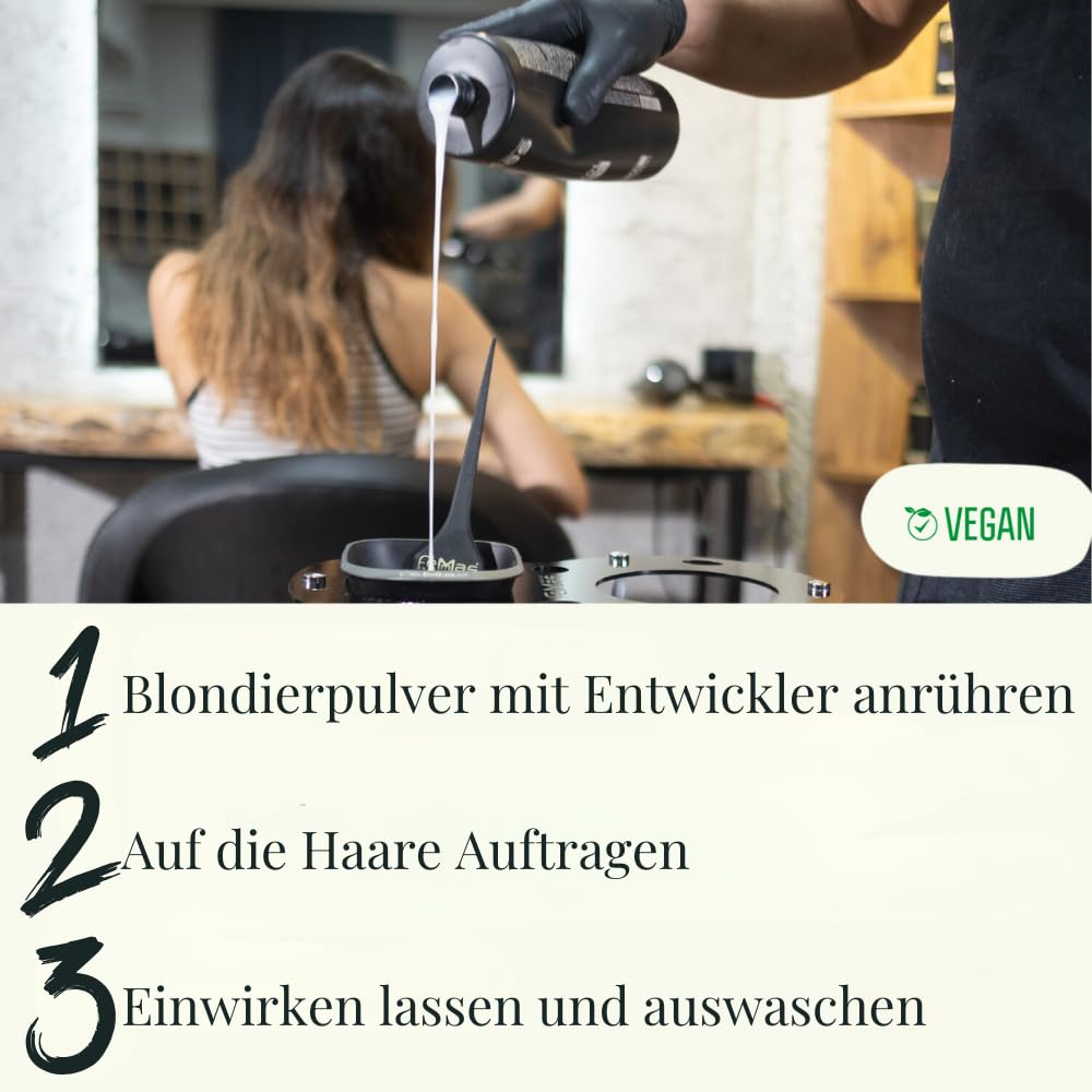FemMas Blondier-Set: Premium Blondierpulver 100g & Oxycreme 100ml| Perfektes Starter Set für blonde Haare | für bis zu 9 Tonstufen hellere Haare in Salon Qualität (Blond, 6%)