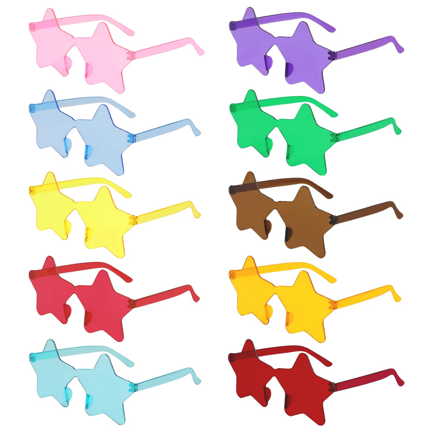 ZALAON Star Shaped Party Glasses, 10 Colored Rimless Star Sunglasses for Adults Kids