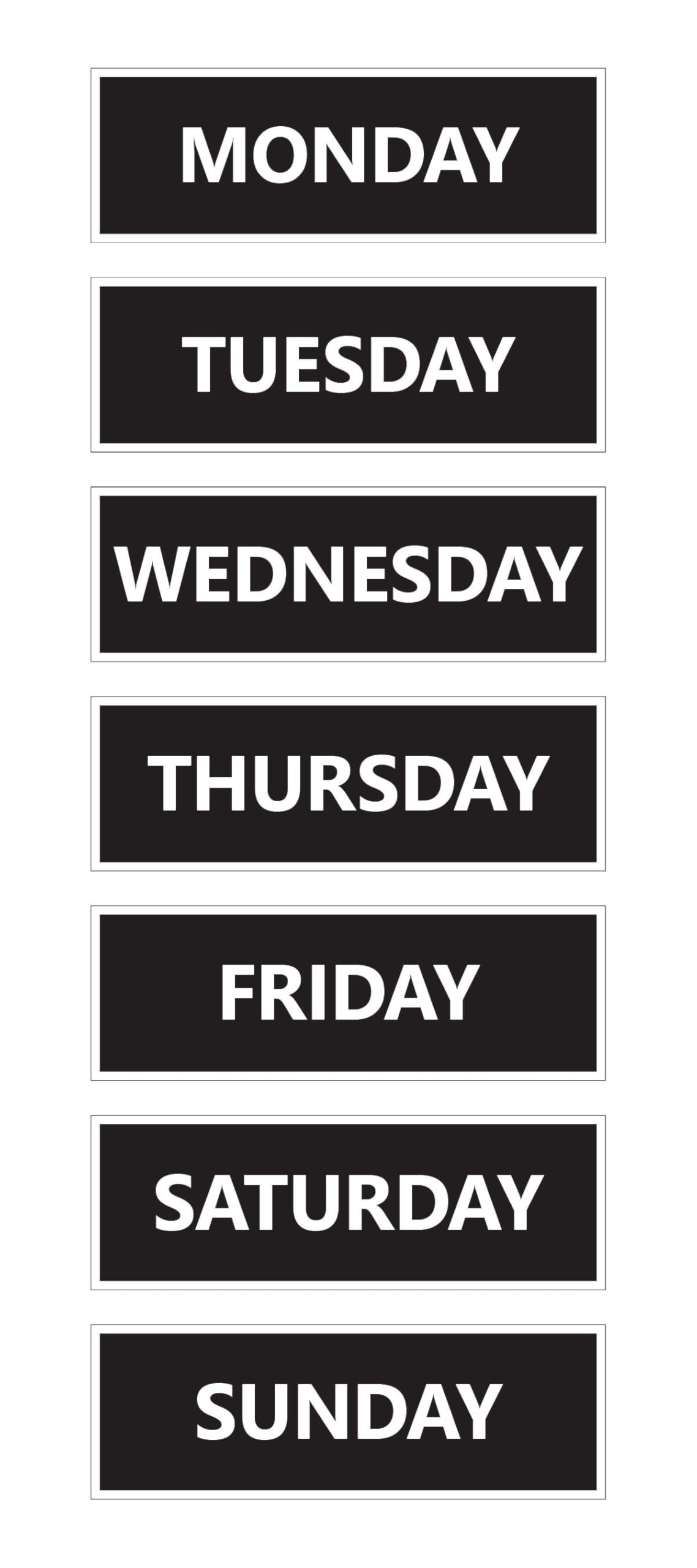 Days of The Week Calendar Magnets – Non-Abbreviated, Bold & Easy-to-Read, Durable & Reusable for Scheduling & Organization (3”W x 1”H) Black