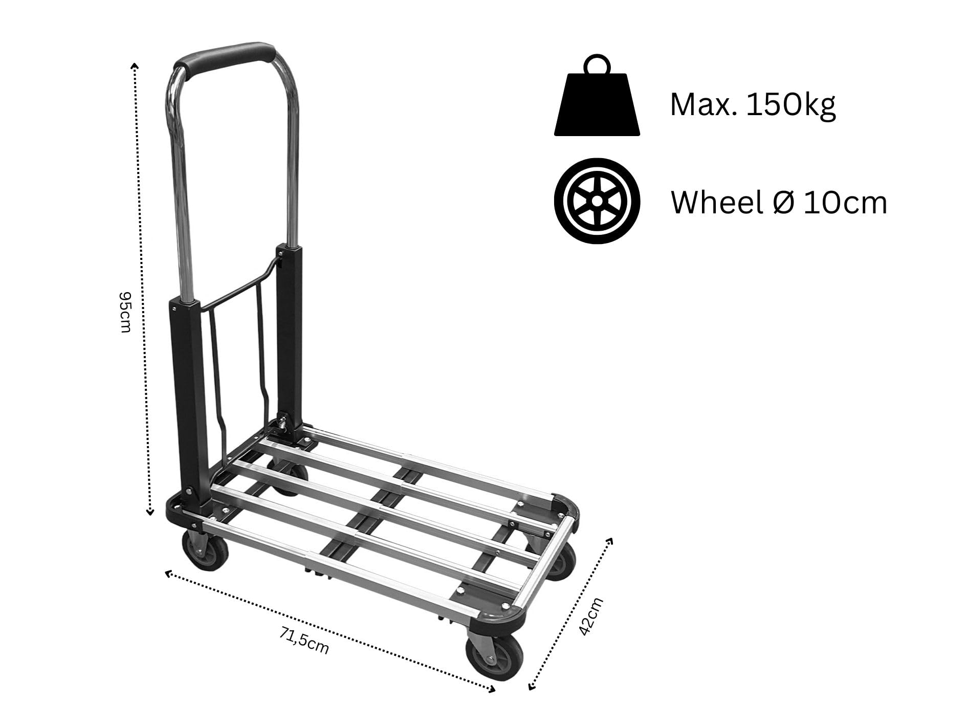Carrello pieghevole con piattaforma | capacità di carico 150 kg | 1 pezzo | Soluzione di trasporto robusta e salvaspazio per magazzino, officina e casa