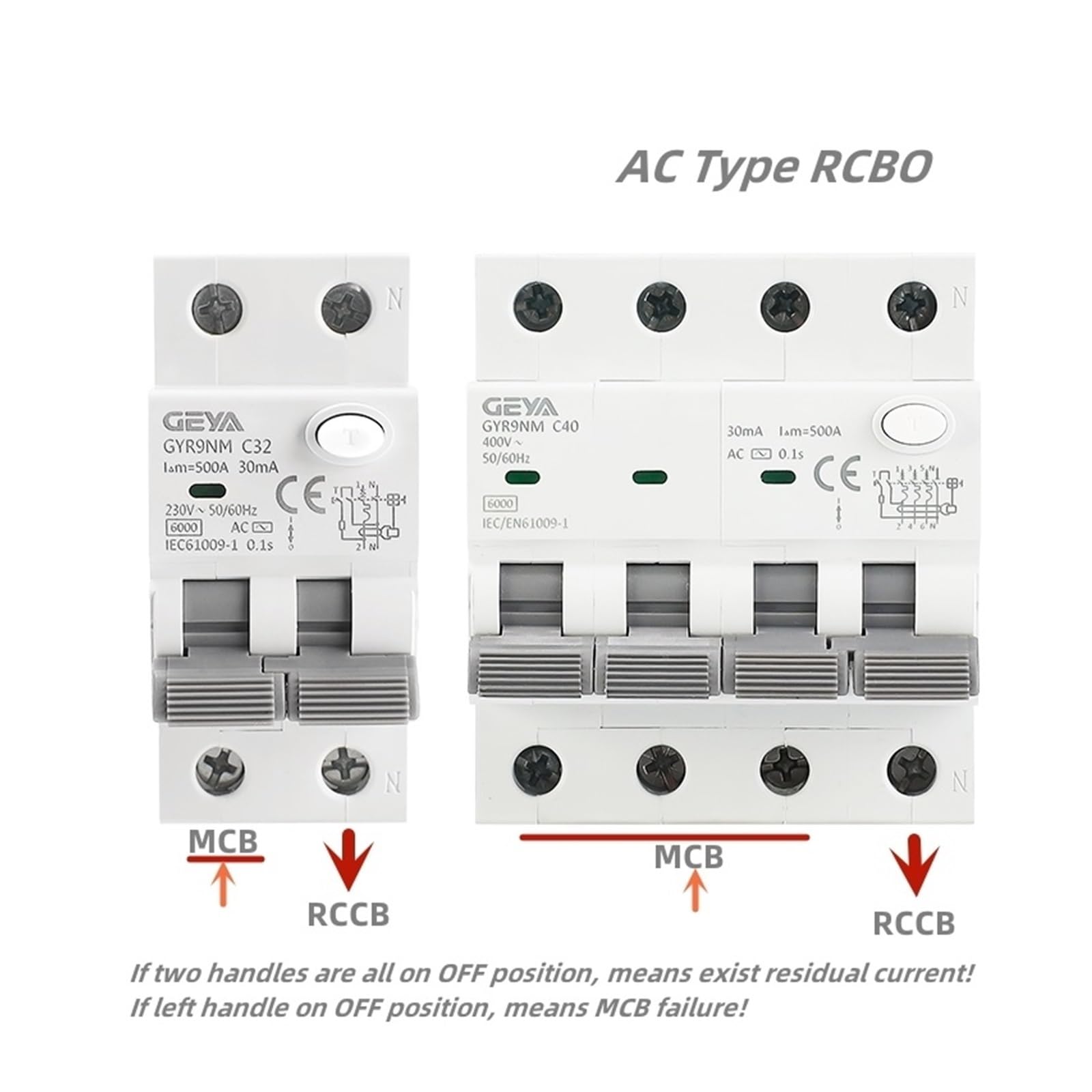GYR9NM 230V 2P 4P Interruttore differenziale con Protezione da sovracorrente e cortocircuito su Guida DIN Max 40A(100mA,4P 32A)