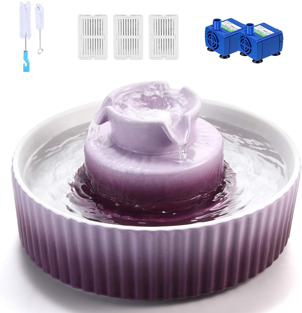 Cupcake Cat Water Fountain Porcelain, Cat Fountain for Dog and Cat (Purple) : Pet Supplies