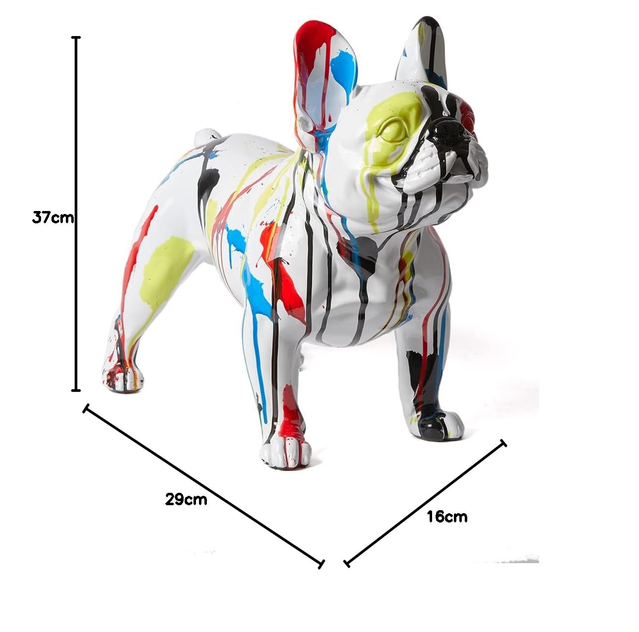 Escultura de Bulldog Figura Animal Moderna Decoración Arte Interior Estatua Hogar Regalo para Estanterías Escritorio Mesas 37cm | Escultura de perro de resina brillante hecha a mano para regalo, centro de mesa, adorno moderno para estante de escritorio