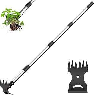 Weed Puller Tool with Long Handle 2-in-1 Garden Hoe and Weed Rake | Adjustable Length Weeding Tool, Heavy Duty Weed Remover, Hoe Garden Tools for Weeding, Home Gardens, Lawns, Patio, Yards - Amazon product rated Grade A