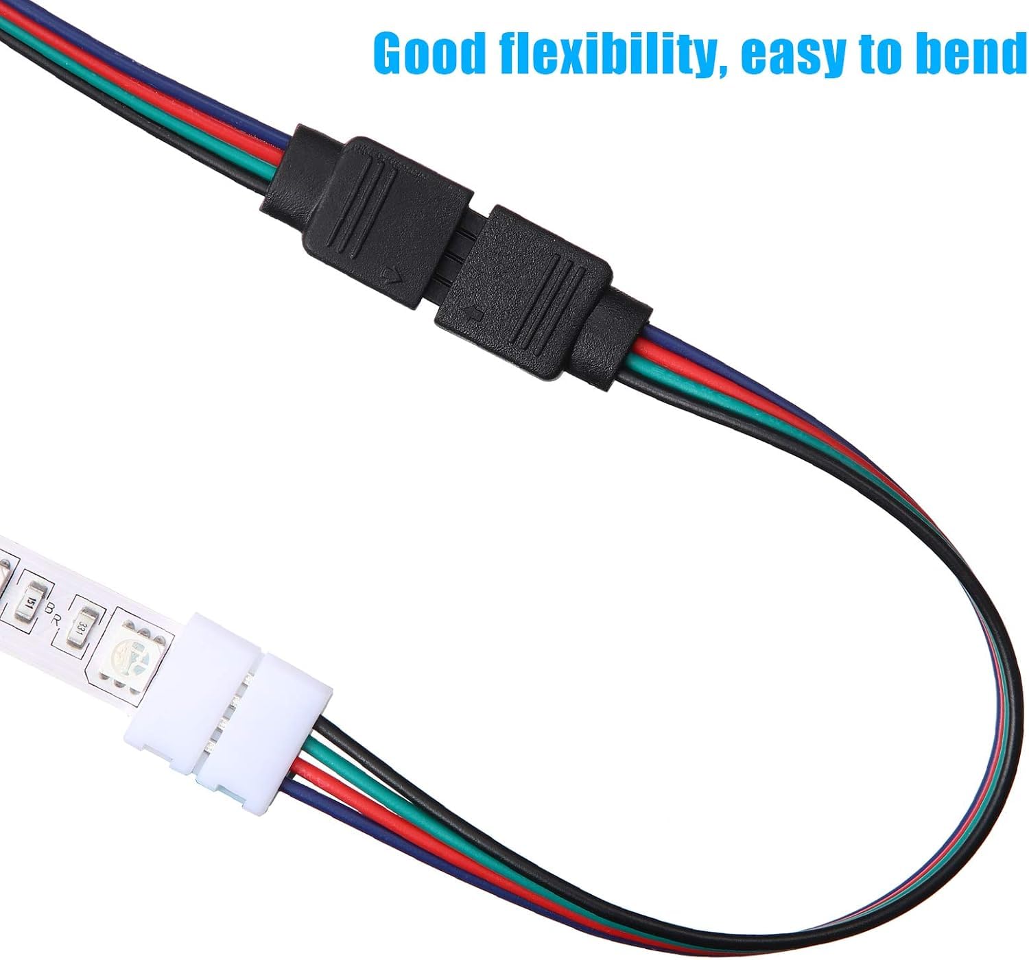 Amefil 8mm4pin LED RGB Strip Light Connector Male and Female Connector Wire Cable 8mm Wide Strip to Controller Adaptor with 10 Pieces Male 4 Pin8mm Plugs for 5050 3528 RGB LED Light Strip