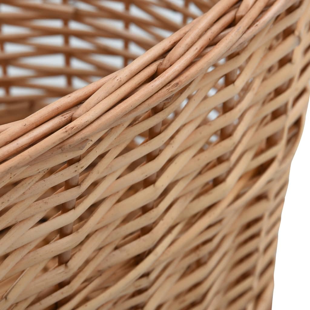 Cesta de madera con asas de mimbre natural, 56 x 40 x 28 cm, versátil soporte para leña y soporte para leña para chimenea, terraza, jardín, interior y exterior